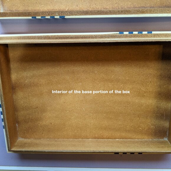 C Wonder Trinket / Jewelry Box, Inlay beige & blue stripe design, 9 x 6  x 2" - Picture 13 of 17